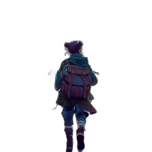 jacket, robot, hat, staff, concept art, pixel art, vaporwave, watercolor transparent PNG cut-out