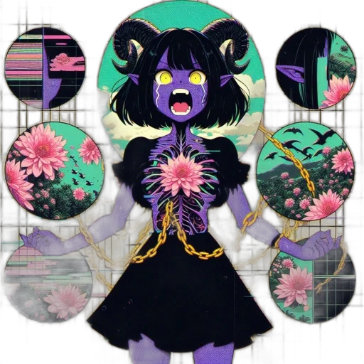 mask, creature, staff, jewelry, anime, concept art, vaporwave, pixel art transparent PNG cut-out