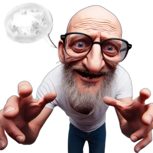 face, staff, 3d render, photorealistic, concept art, cartoon, elderly, man transparent PNG cut-out