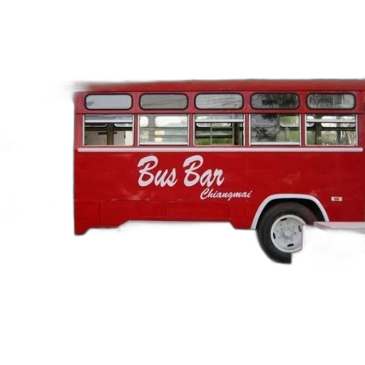 red, double-decker, bus, words, bar, chiangmai, painted, side transparent PNG cut-out