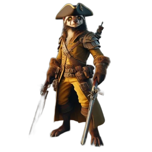 staff, jacket, animal, mask, concept art, 3d render, fantasy art, comic book art transparent PNG cut-out
