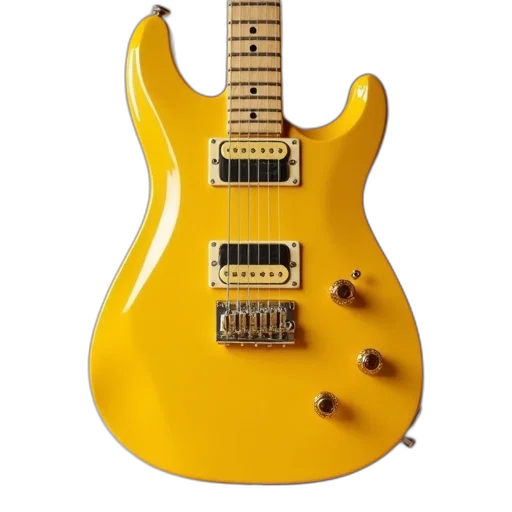 3d render, golden, close-up, image, yellow, electric, guitar, glossy transparent PNG cut-out