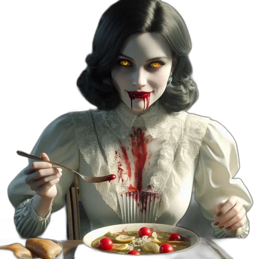 food, concept art, comic book art, photorealistic, fantasy art, woman, striking, features transparent PNG cut-out