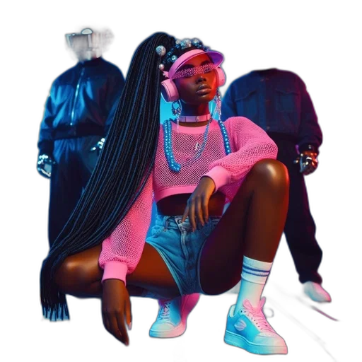 jacket, vaporwave, cyberpunk, neon lights, pastel, neon, young, woman transparent PNG cut-out