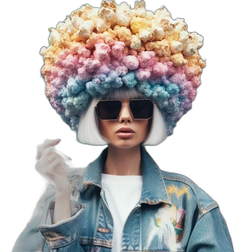 hat, jacket, hair, crown, 3d render, photorealistic, vaporwave, concept art transparent PNG cut-out