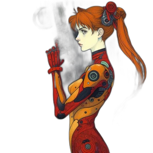 robot, staff, dress, concept art, anime, fantasy art, comic book art, fire transparent PNG cut-out