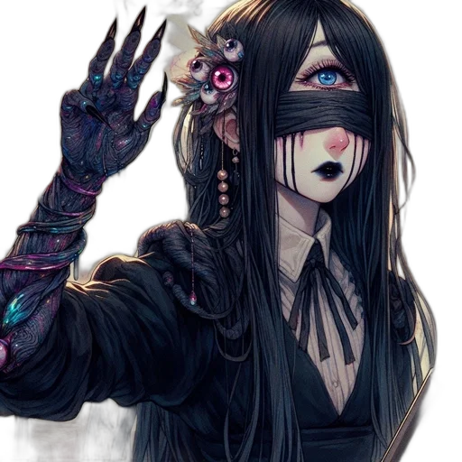 mask, staff, jewelry, fantasy art, concept art, cyberpunk, anime, dark transparent PNG cut-out