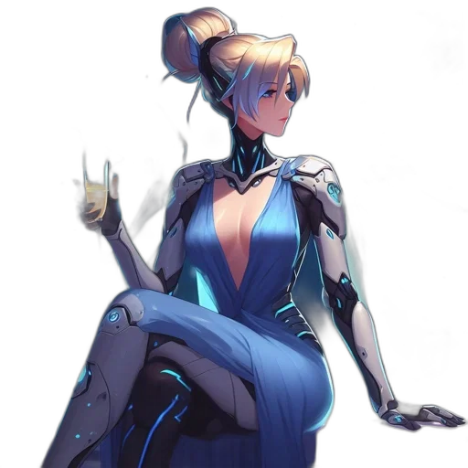 robot, dress, staff, weapon, concept art, anime, cyberpunk, fantasy art transparent PNG cut-out