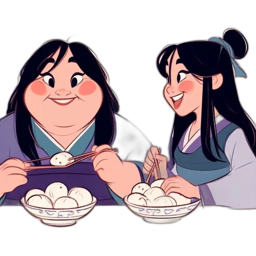 food, concept art, cartoon, watercolor, pastel, two, animated, female transparent PNG cut-out