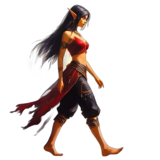concept art, fantasy art, pixel art, 3d render, elfin, woman, red, top transparent PNG cut-out