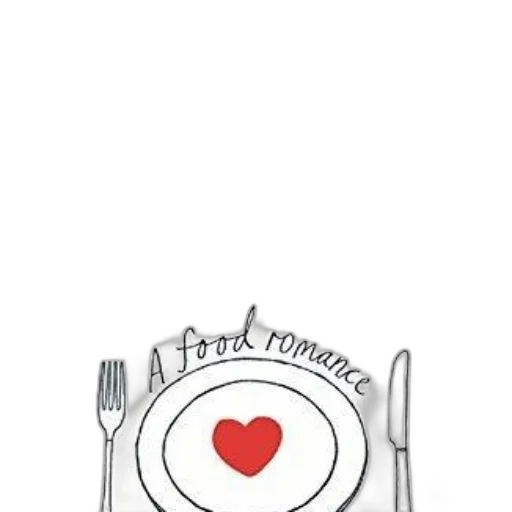 food, cartoon, minimalist, illustration, plate, heart, accompanied, text transparent PNG cut-out