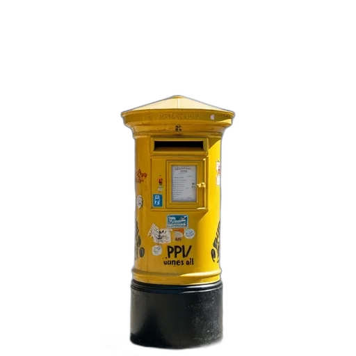 staff, 3d render, photorealistic, concept art, yellow, mailbox, black, face transparent PNG cut-out