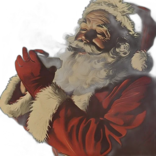photorealistic, concept art, fantasy art, vintage-style, santa, claus, smokes, pipe transparent PNG cut-out