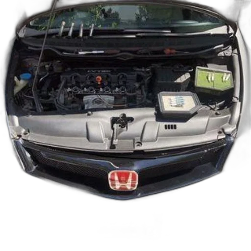 car, robot, honda, engine, hood, open, displaying, battery transparent PNG cut-out