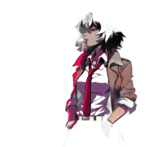 jacket, mask, creature, staff, concept art, pixel art, anime, cyberpunk transparent PNG cut-out