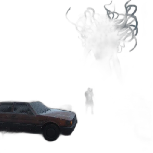 car, creature, hair, concept art, photorealistic, 3d render, fantasy art, fog transparent PNG cut-out