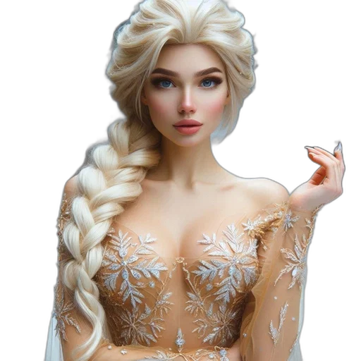 dress, jewelry, crown, fantasy art, concept art, photorealistic, 3d render, snow transparent PNG cut-out