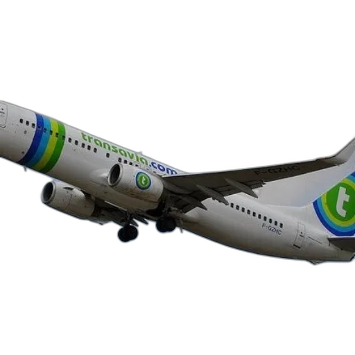 3d render, transavia, airplane, flying, through, sky, clouds, background transparent PNG cut-out