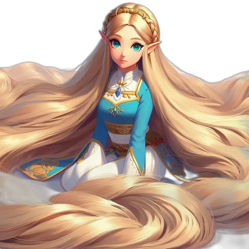 dress, hair, crown, staff, fantasy art, concept art, pixel art, anime transparent PNG cut-out