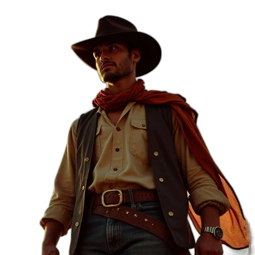 jacket, hat, staff, weapon transparent PNG cut-out
