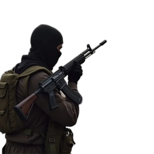 weapon, jacket, mask, staff, concept art, 3d render, protester, led transparent PNG cut-out
