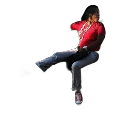 woman, red, shirt, white, pants, sits, bench transparent PNG cut-out
