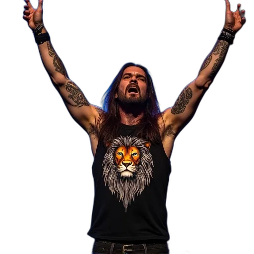 animal, male, rock, musician, long, hair, tattoos, performing transparent PNG cut-out