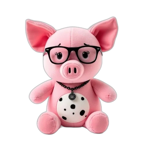 animal, 3d render, pink, plush, pig, smiling, face, wearing transparent PNG cut-out