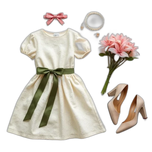 dress, earth tones, green, pastel, monochrome, white, floral, pattern transparent PNG cut-out