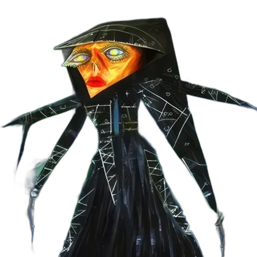 mask, jacket, creature, staff, concept art, fantasy art, comic book art, 3d render transparent PNG cut-out