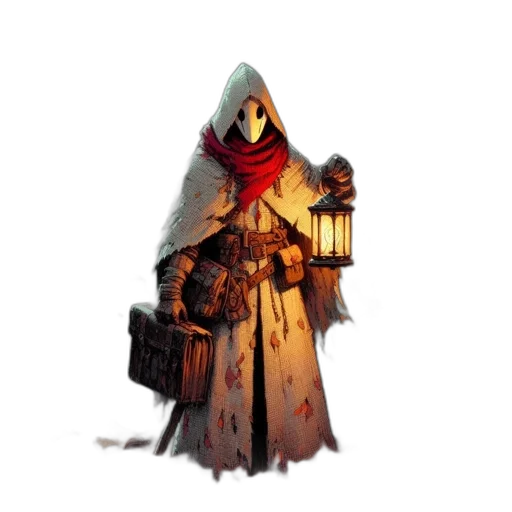 staff, mask, jacket, sword, concept art, fantasy art, pixel art, comic book art transparent PNG cut-out