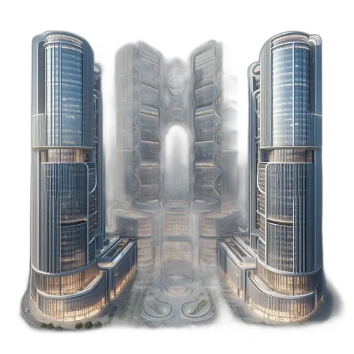 building, robot, concept art, 3d render, cyberpunk, photorealistic, futuristic, complex transparent PNG cut-out
