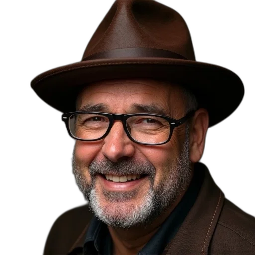 hat, jacket, staff, face, photorealistic, man, glasses, old transparent PNG cut-out