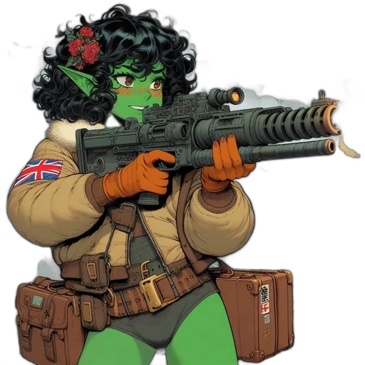 weapon, concept art, comic book art, fantasy art, cartoon, female, character, green transparent PNG cut-out