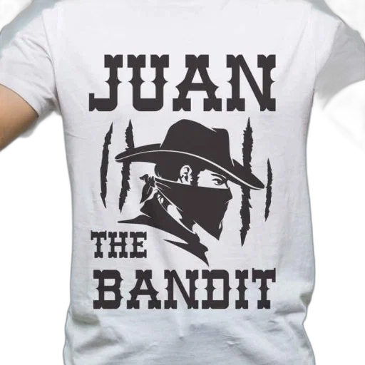 hat, white, t-shirt, black, text, juan, bandit, illustration transparent PNG cut-out