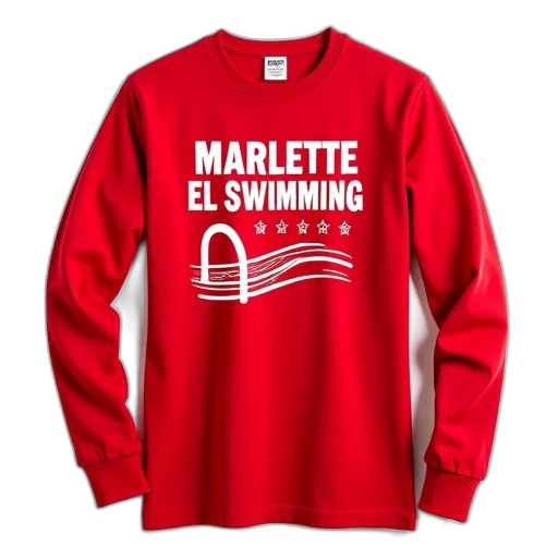 red, long-sleeve, t-shirt, graphic, design, front, reads, marlette transparent PNG cut-out