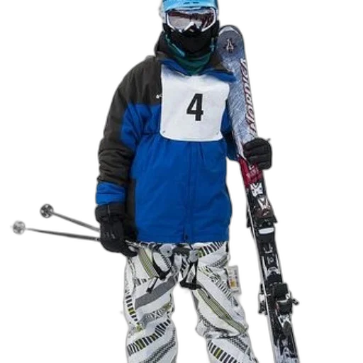 jacket, staff, face, skier, wearing, blue, white, number transparent PNG cut-out