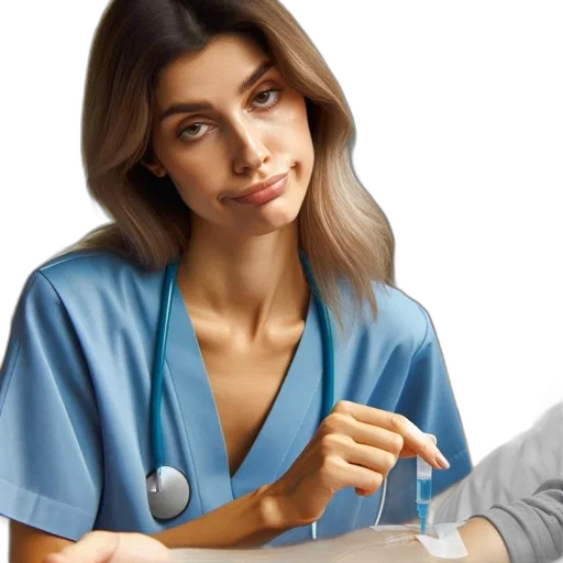 photorealistic, oil painting, concept art, medical, setting, nurse, administers, blue transparent PNG cut-out