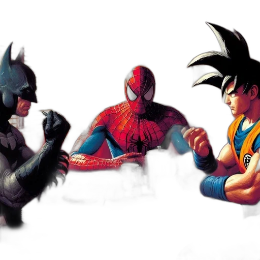 comic book art, concept art, fantasy art, 3d render, three, superheroes, batman, spider-man transparent PNG cut-out
