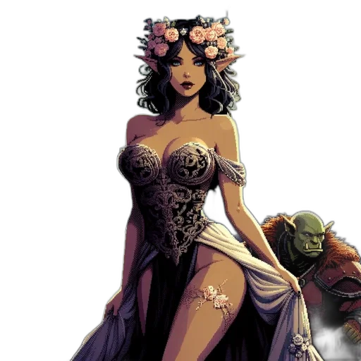dress, crown, fantasy art, comic book art, concept art, photorealistic, earth tones, dark transparent PNG cut-out
