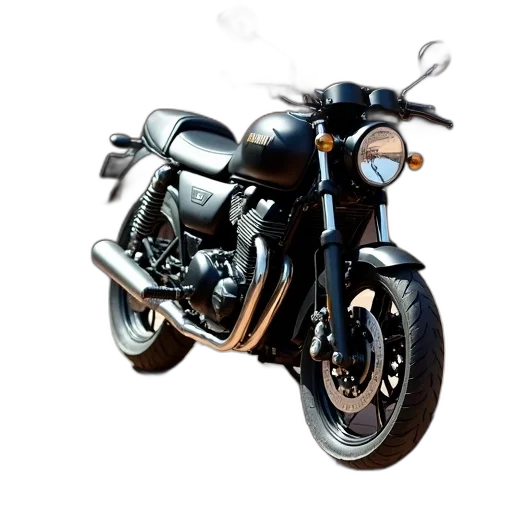 photorealistic, 3d render, concept art, comic book art, black, yamaha, motorcycle, parked transparent PNG cut-out