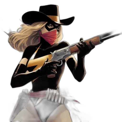 weapon, concept art, comic book art, cartoon, fantasy art, female, superhero, black transparent PNG cut-out