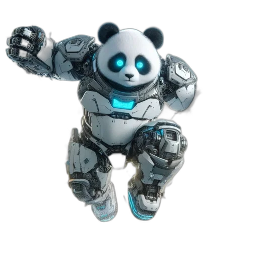 robot, animal, 3d render, concept art, anthropomorphic, armored, panda, equipped transparent PNG cut-out
