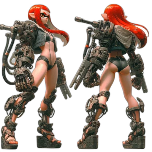 weapon, concept art, 3d render, cyberpunk, fantasy art, futuristic, female, character transparent PNG cut-out