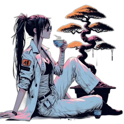 robot, cyberpunk, comic book art, concept art, anime, outer space, neon lights, night transparent PNG cut-out
