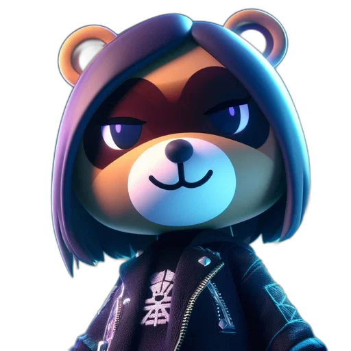 jacket, animal, concept art, 3d render, cyberpunk, pixel art, animated, bear transparent PNG cut-out
