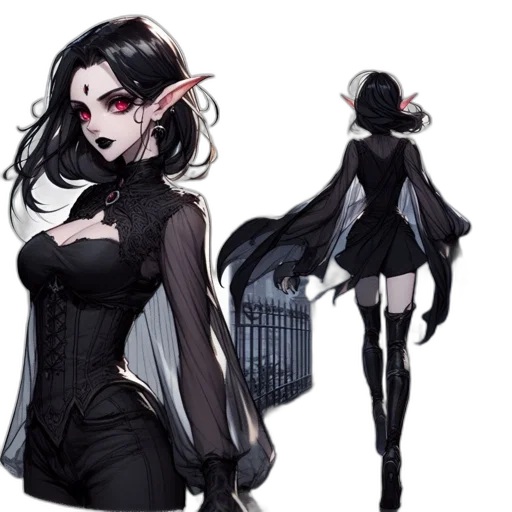 concept art, fantasy art, pixel art, comic book art, dark, monochrome, enigmatic, female transparent PNG cut-out