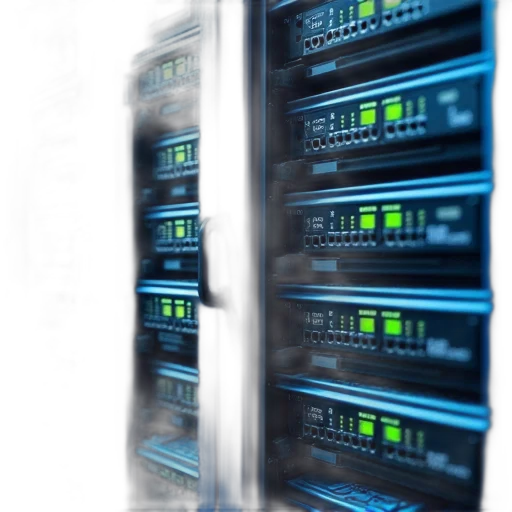 3d render, blue, server, rack, multiple, compartments, each, containing transparent PNG cut-out