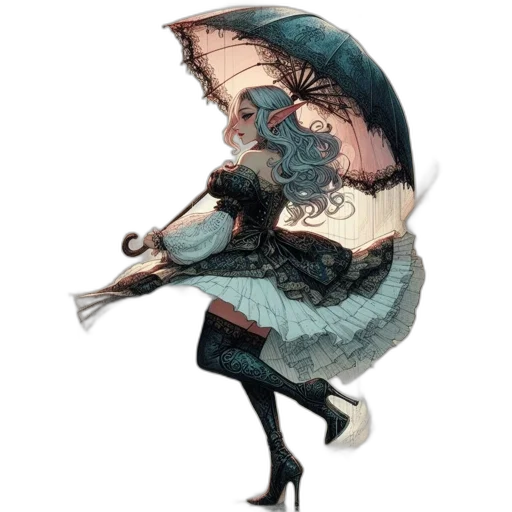 umbrella, dress, mask, creature, concept art, fantasy art, pixel art, watercolor transparent PNG cut-out