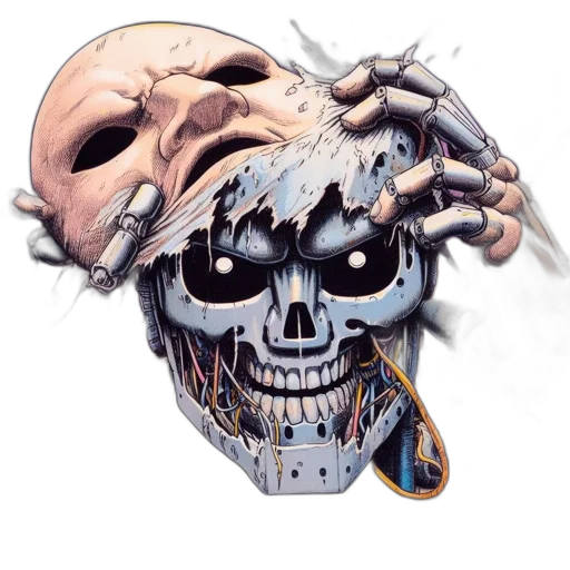 mask, face, robot, crown, concept art, comic book art, cyberpunk, 3d render transparent PNG cut-out